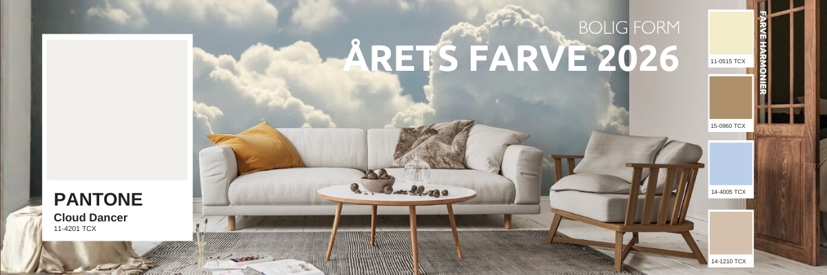 Årets farve 2026 er Cloud Dancer. Pantone/PMS: 11-4201 TCX. HEX: #f0efeb RGB: 240,239,235